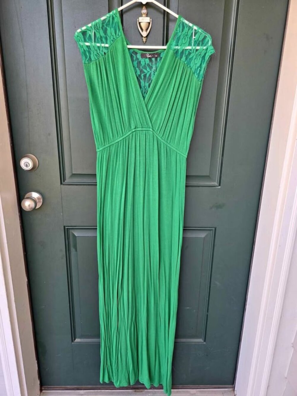 Pinc Women's Emerald Green Lace Accent Maxi Dress large